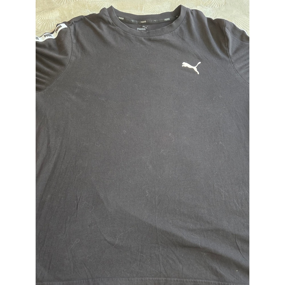 Puma Mens Large Black Short Sleeve T-Shirt Logo Tape Athletic Activewear Tee